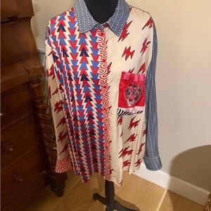 Colorful Patterned Shirt with Tiger Pocket